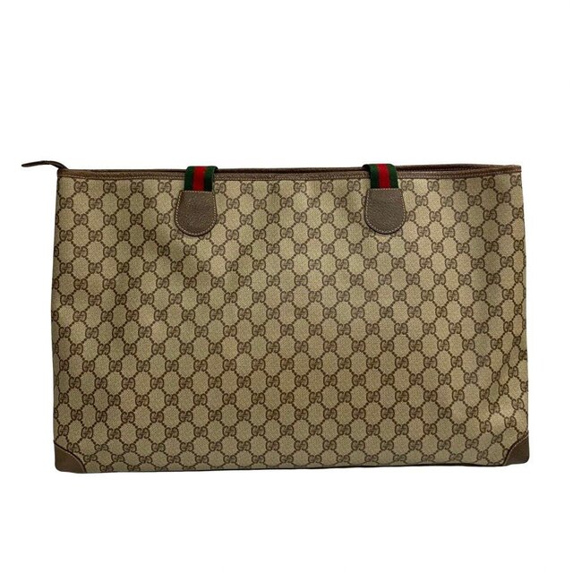 Gucci(グッチ)の極 美品 GUCCI オールドグッチ ヴィンテージ シェリーライン GG ロゴ レザー トートバッグ ハンドバッグ A4収納可 ブラウン 47691 レディースのバッグ(トートバッグ)の商品写真