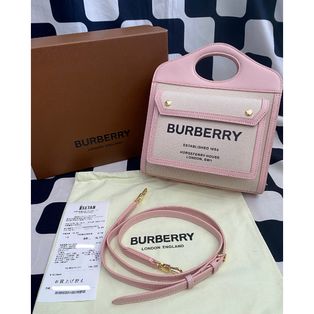 オリジナル BURBERRY ポケットバッグ ピンク キャンバス&レザー