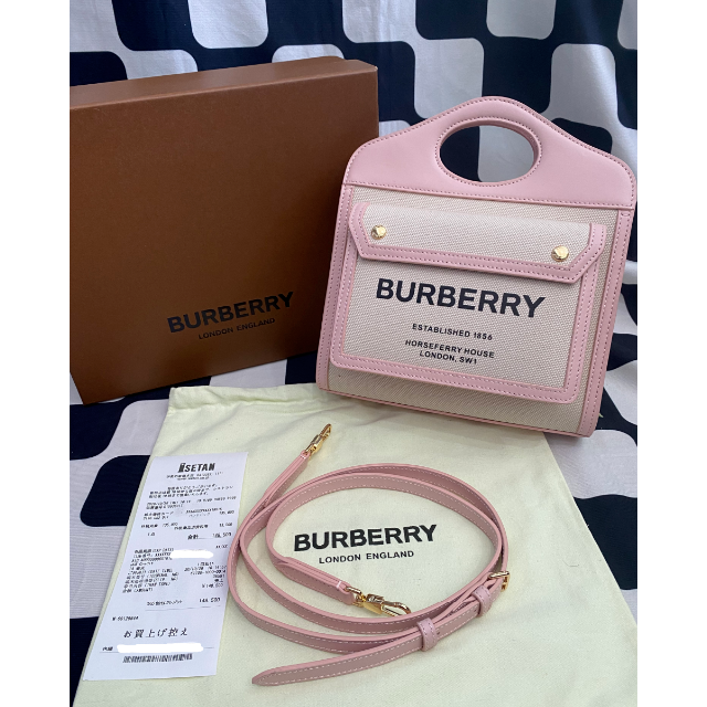 オリジナル BURBERRY ポケットバッグ ピンク キャンバス＆レザー