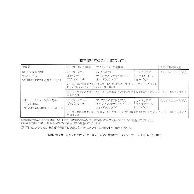 マクドナルド(マクドナルド)のマクドナルド 株主優待券 ２冊セット ① チケットの優待券/割引券(フード/ドリンク券)の商品写真