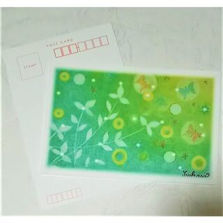 新緑と蝶々の絵葉書２枚セット　春のパステルアート・ポストカード(カード/レター/ラッピング)