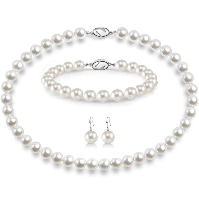 真珠のネックレスセット 8mmの高人気、丸い白いシェルパールには見事なブレスレッ