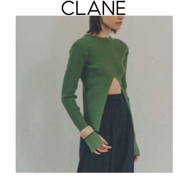 CLANE 2wayパワショルニット グリーン　緑 M　スリット　リブニット