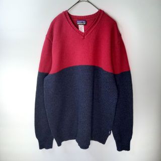 パタゴニア(patagonia)のパタゴニア　ラムウール　Vネックセーター　ニット　レッド　ネイビー　M(ニット/セーター)