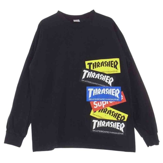 Supreme シュプリーム Ｔシャツ 21AW THRASHER Multi Logo L/S Tee スラッシャー マルチロゴ 長袖 Tシャツ ブラック系 L約50cm着丈