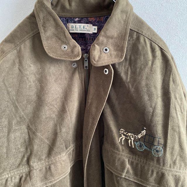ハイネック切り替えジャケット　ブルゾン　刺繍デザイン　ジップ　ボタン　レトロ メンズのジャケット/アウター(ブルゾン)の商品写真