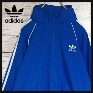 アディダス(adidas)の【フード付】アディダス☆ロゴ入りジップナイロンジャケット　ブルーラグランJ12(ナイロンジャケット)