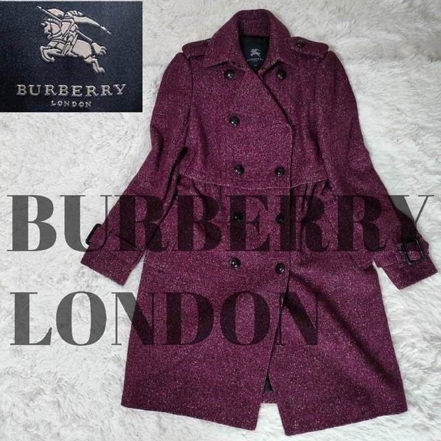 BURBERRY(バーバリー)の極希少品 BURBERRY LONDON ツイード ロングコートピンクパープル レディースのジャケット/アウター(ロングコート)の商品写真