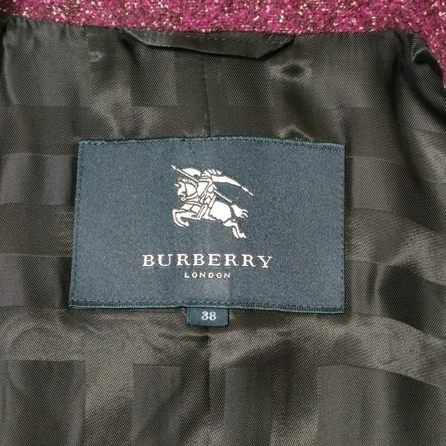 BURBERRY(バーバリー)の極希少品 BURBERRY LONDON ツイード ロングコートピンクパープル レディースのジャケット/アウター(ロングコート)の商品写真