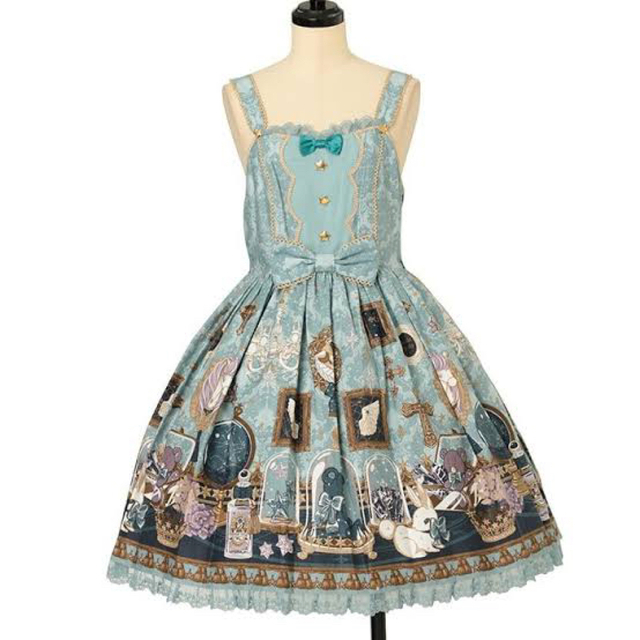 Angelic Pretty(アンジェリックプリティー)のAngelic Pretty メルカトル骨董品店 JSK ミント セット レディースのワンピース(ひざ丈ワンピース)の商品写真