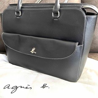 アニエスベー(agnes b.)のアニエスベー レザー トートバッグ ビジネスにも 美品 ブラック ロゴ(トートバッグ)