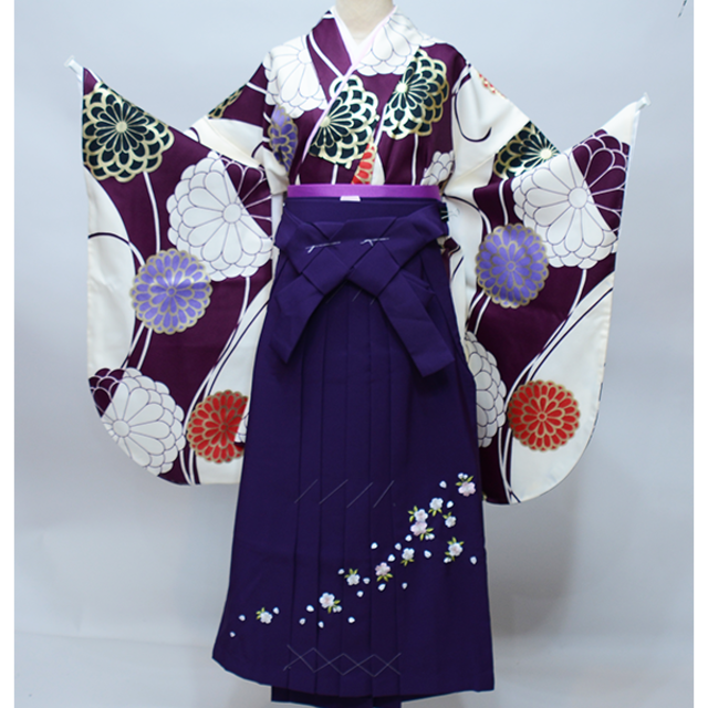 二尺袖 着物 袴フルセット ショート丈 袴色変更可能 紫×白 NO36042 | フリマアプリ ラクマ