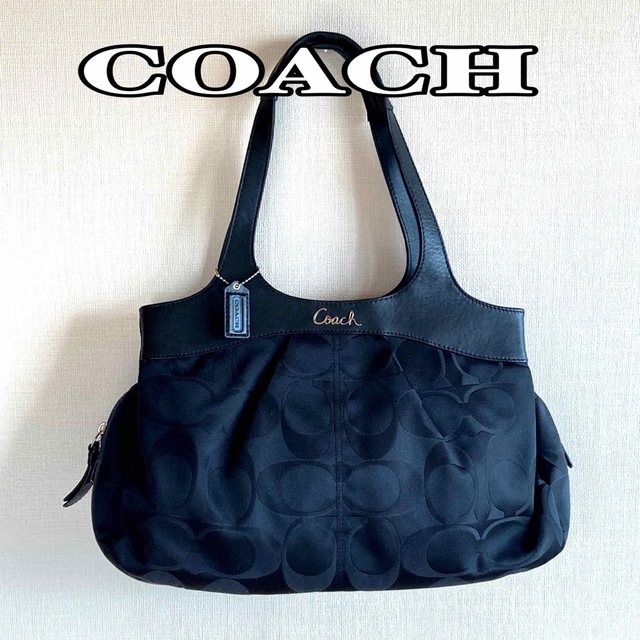 【正規品】美品　COACH・ショルダーバック　シグネッチャー　ブラック