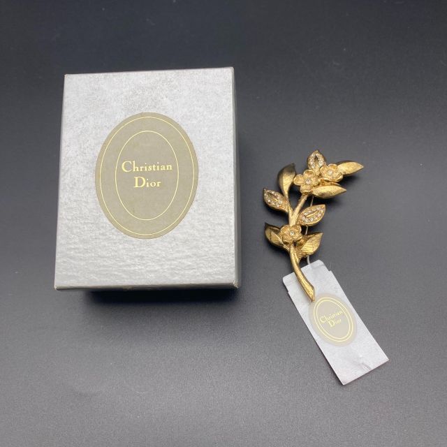 箱付・美品】クリスチャンディオール リーフ ストーン ゴールド