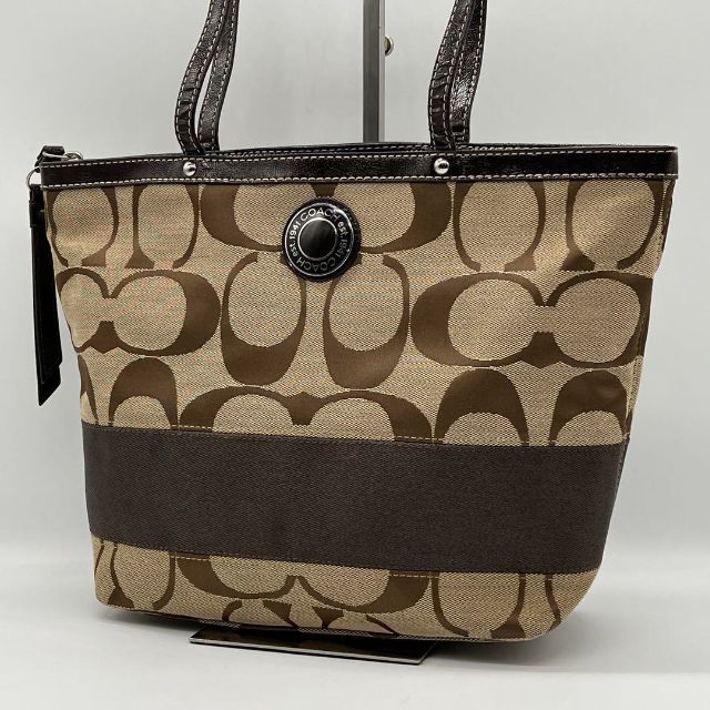 ざいます ✨美品✨COACH ストライプ トートバッグ キャンバスコ コーチ