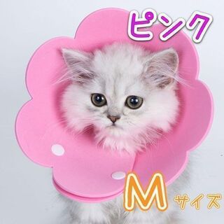 M エリザベスカラー　ピンク　防水　花　猫　犬　ng001pm(猫)