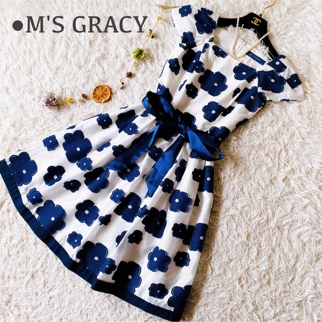 エムズグレイシー フリル 花柄 フレアワンピース Aライン M'S GRACY