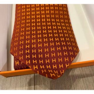 Hermes - HERMES エルメス ネクタイ エルメスロゴ オレンジ シルク100 ...