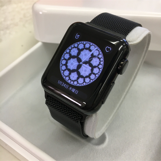 未使用 apple watch ブラックステンレス 38mm - 携帯電話