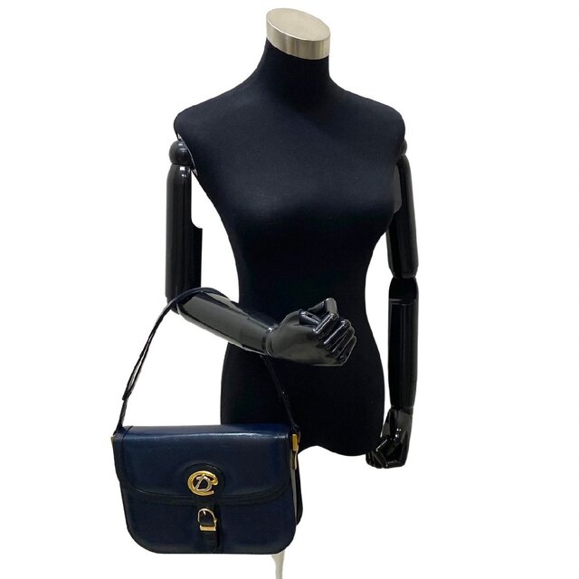 極 美品 レア Christian Dior ディオール CD ロゴ 金具 レザー 本革 2way ハンドバッグ セミ ショルダーバッグ ネイビー 59975