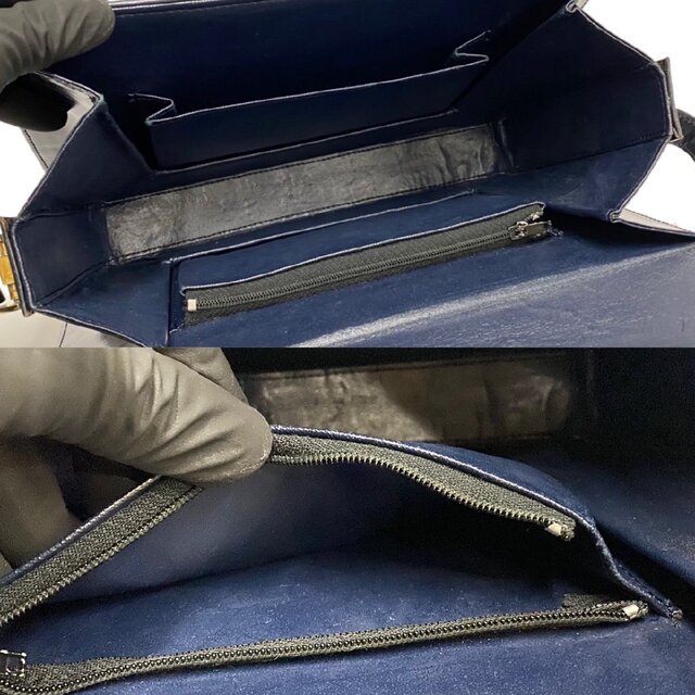 極 美品 レア Christian Dior ディオール CD ロゴ 金具 レザー 本革 2way ハンドバッグ セミ ショルダーバッグ ネイビー 59975