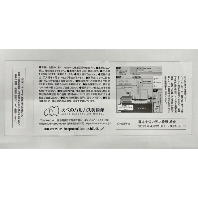 あべのハルカス美術館 チケット『アリス　へんてこりんへんてこりんな世界』 チケットの施設利用券(美術館/博物館)の商品写真