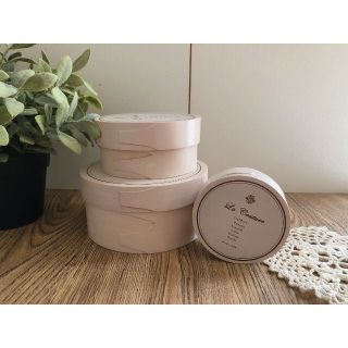 アンティーク／木製／ボックス／3個セット／大・中・小／ラウンド型／薄ピンク／(ケース/ボックス)