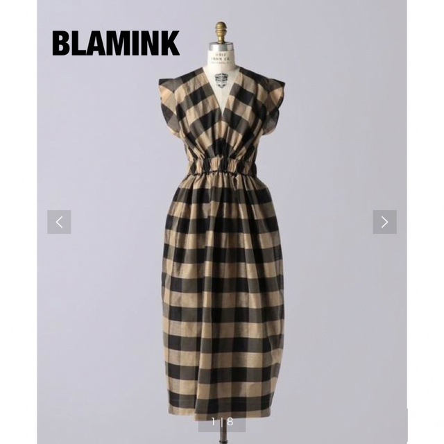 BLAMINK - BLAMINK  ブラミンク　リネン　シルクチェックワンピース　38