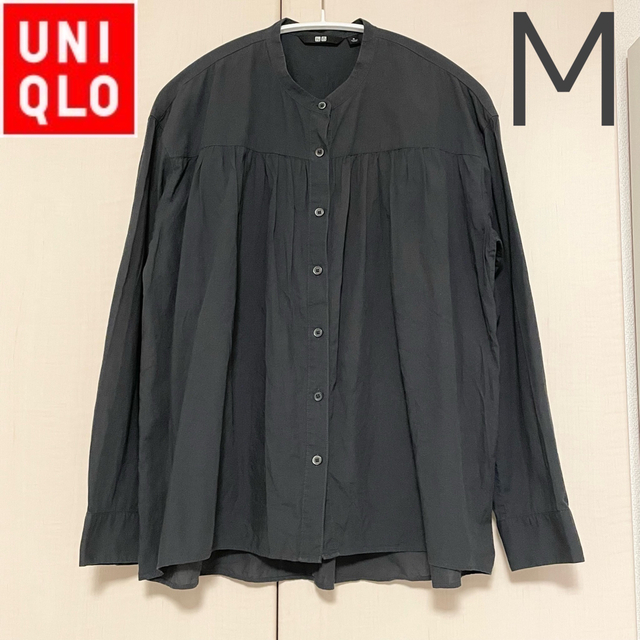 UNIQLO(ユニクロ)のユニクロ ソフトコットンスタンドカラーブラウス（長袖）レディース ダークグレー レディースのトップス(シャツ/ブラウス(長袖/七分))の商品写真