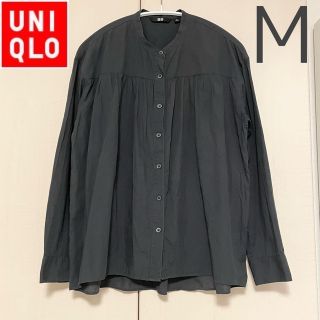 ユニクロ(UNIQLO)のユニクロ ソフトコットンスタンドカラーブラウス（長袖）レディース ダークグレー(シャツ/ブラウス(長袖/七分))