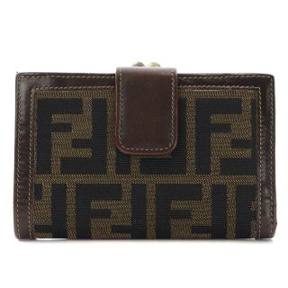 フェンディ(FENDI)のフェンディ 二つ折り財布 がま口 ズッカ柄 茶 黒 2251-01692-079(財布)