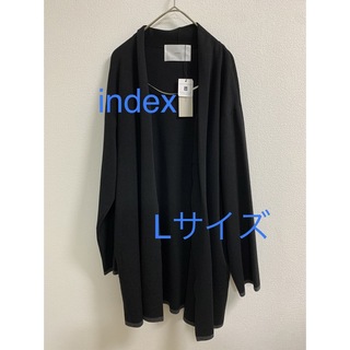 インデックス(INDEX)の3314 index 総針編み 配色トッパーカーディガン　ブラック　L 新品(カーディガン)