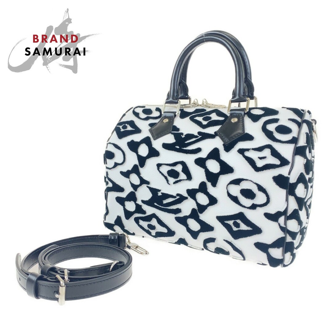 【再入荷】 LOUIS VUITTON - 超美品 LOUIS VUITTON ルイヴィトン ウルス・フィッシャー スピーディ バンドリエール 25 ホワイト ブラック モノグラムキャンバス /レザー M45563 ハンドバッグ 2way ショルダーバッグ レディース 400642 【中古】
