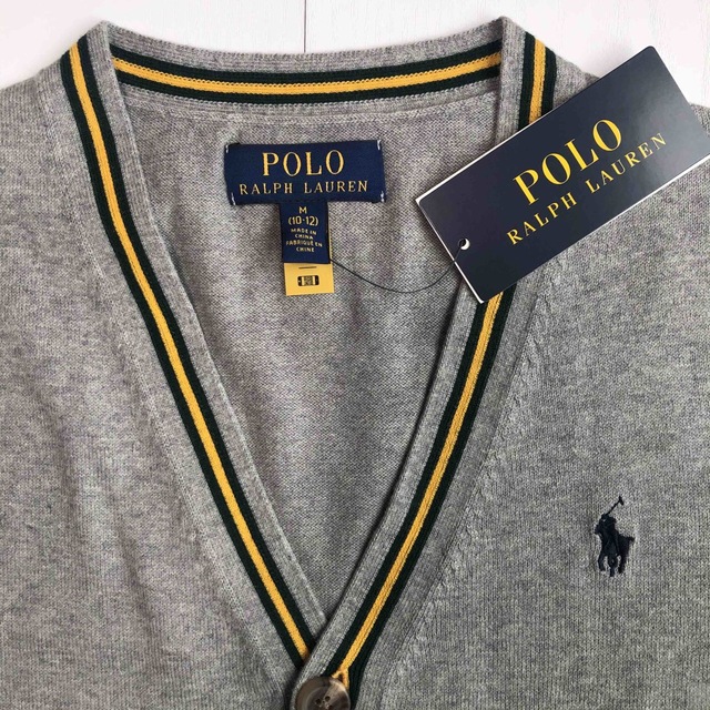 POLO RALPH LAUREN(ポロラルフローレン)の新作◇ラルフローレン コットンＶネックカーディガン グレー M/150 キッズ/ベビー/マタニティのキッズ服男の子用(90cm~)(カーディガン)の商品写真