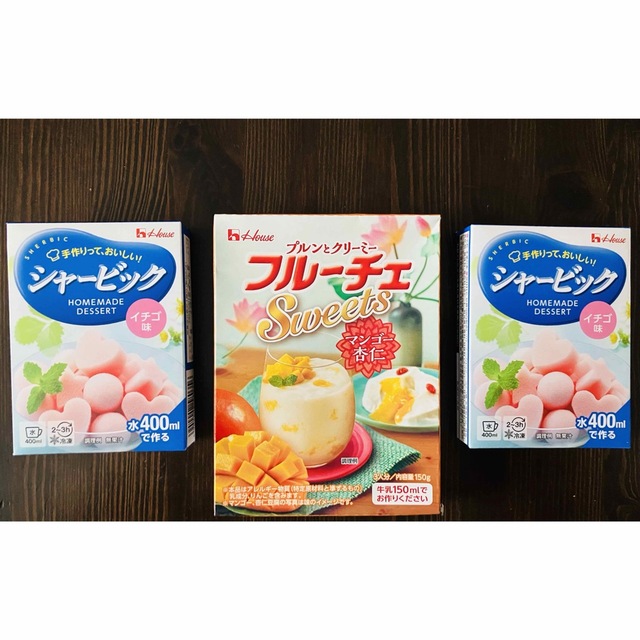 ハウス食品 お得な3箱セット?フルーチェ マンゴー杏仁 & シャービック イチゴ味の通販 by もーちゃん フルーチェ Sweets キャラメルバナナ味 2箱