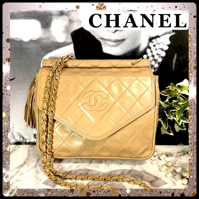 ショルダー 【CHANEL】シャネル チェーンショルダー マトラッセ ヴィンテージ サテン×ラインストーン 黒 レディース ショルダーバッグの