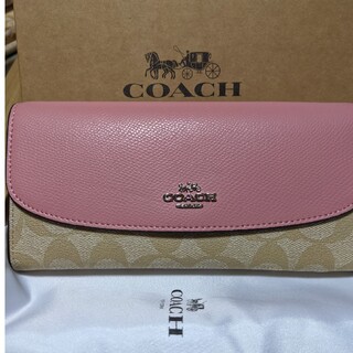 コーチ(COACH)のCOACH  長財布　シグネチャー　ピンクのワンポイント２(財布)