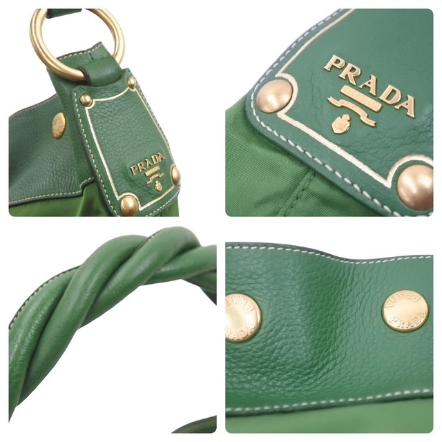 PRADA - PRADA プラダ ナイロン ワンショルダーバッグ グリーン ロゴ ゴールド金具 鞄 肩掛け 美品 中古 46738