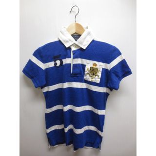 ラルフローレン(Ralph Lauren)の【中古】 RALPH LAUREN/ラルフローレン ワッペン付き ボーダー柄 半袖 鹿の子 ポロシャツ 青×白【サイズ：Lady's L】【レディース】【小さめサイズ】(ポロシャツ)