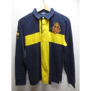 【中古】 Polo by Ralph Lauren/ラルフローレン 刺繍・アップリケ エルボーパッチ 長袖 ラガーシャツ 紺×黄 【サイズ：Boy's L】(ポロシャツ)