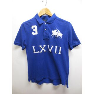 ラルフローレン(Ralph Lauren)の【中古】 Polo by Ralph Lauren/ラルフローレン ワッペン・刺繍・デュアルマッチポニー刺繍入り 半袖 鹿の子 ポロシャツ 青×白【サイズ：Boy's L】(ポロシャツ)