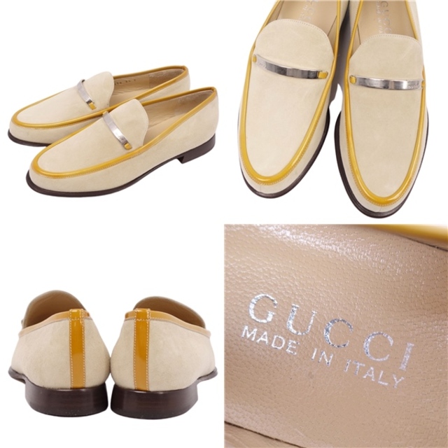 Gucci(グッチ)の未使用 Vintage グッチ GUCCI ローファー パンプス スウェード エナメル ロゴプレート レディース シューズ 靴 35C(22cm相当) ベージュ レディースの靴/シューズ(ローファー/革靴)の商品写真