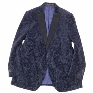 エトロ(ETRO)の美品 エトロ ETRO ジャケット テーラード ベロア ペイズリー シングル 1ボタン 裏地総柄 メンズ アウター 52(L相当) ネイビー(テーラードジャケット)