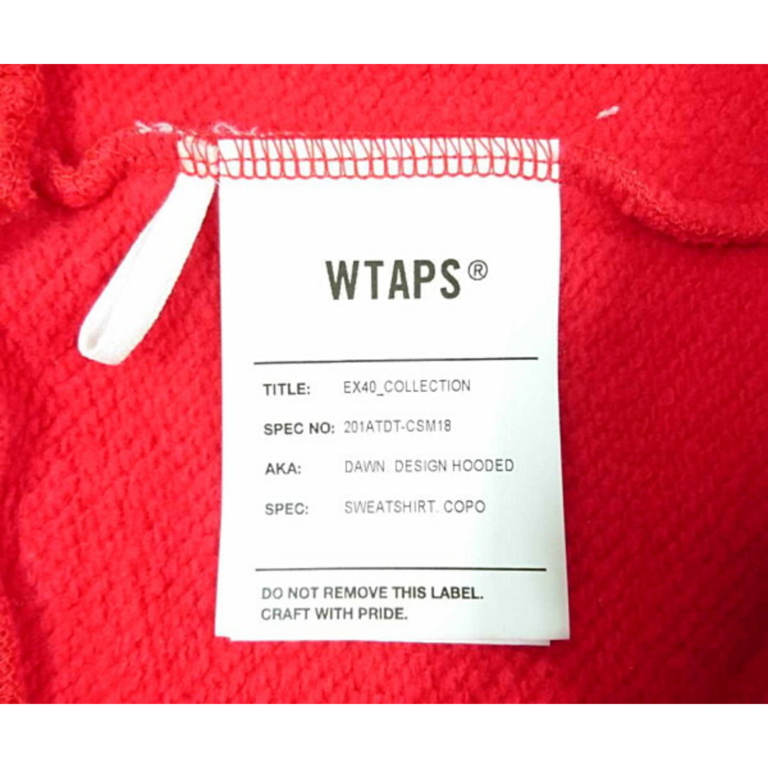 W)taps(ダブルタップス)のWTAPS ダブルタップス 20AW DAWN. DESIGN HOODED SWEATSHIRT. COPO ロゴスウェットパーカー 赤 サイズ3 正規品 / 29050 メンズのトップス(パーカー)の商品写真