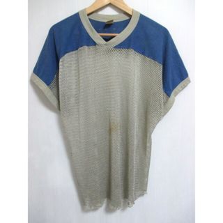 RUSSELL/ラッセル Vネック メッシュ 半袖 Tシャツ グレー×青 
【サイズ：M】【フットボール T】【アメカジ】【中古】(Tシャツ/カットソー(半袖/袖なし))