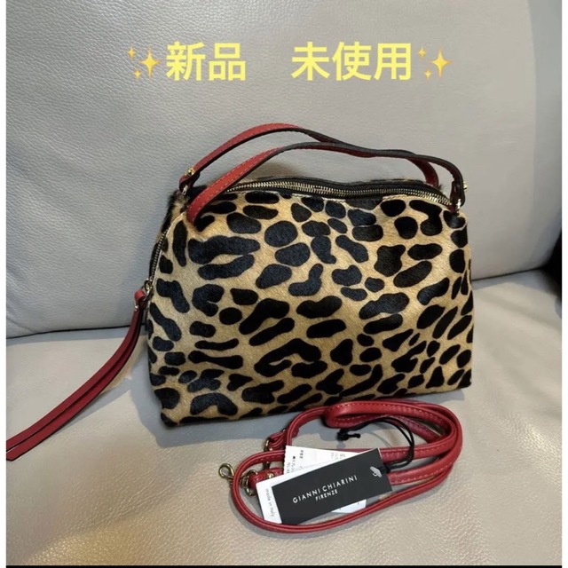 美品】週末セール ジャンニキャリーニ バッグ レオパード 2way レッド-