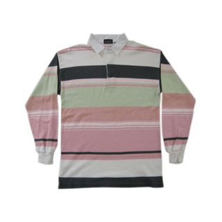 【中古】J.CREW/ジェイクルー 長袖ポロシャツ ボーダー柄 白×緑×ピンク(ポロシャツ)