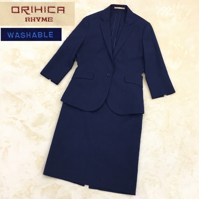 オリヒカ　スカートスーツ　セットアップ　ネイビー　濃紺　ウォッシャブル　M