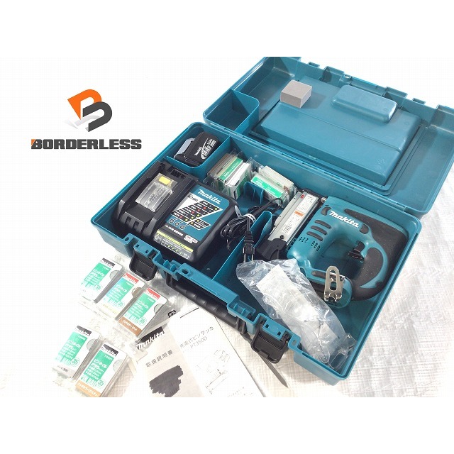 工具☆比較的綺麗☆ makita マキタ 14.4V 35mm 充電式 ピンタッカ PT350DRF バッテリー1個（14.4V 3.0AH） 充電器 ケース 18mm～35mm 67077