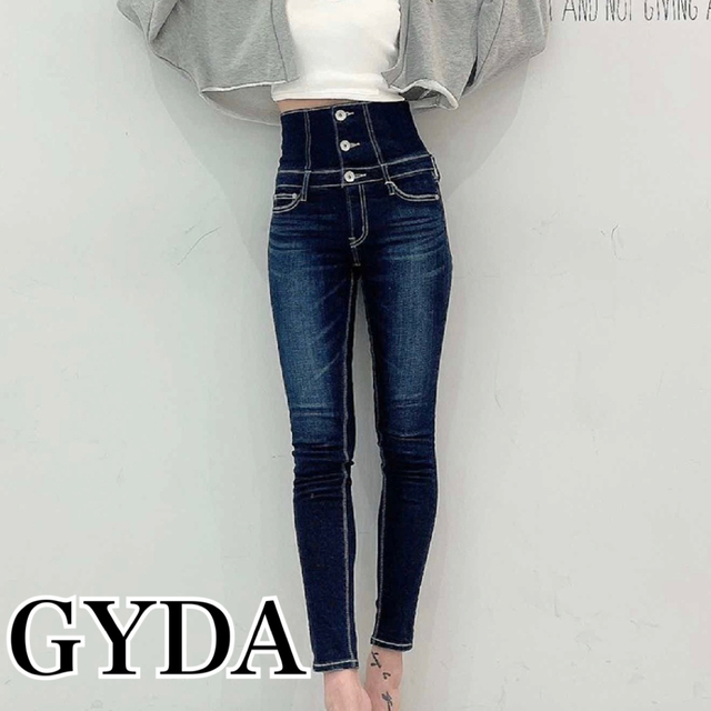 22:00までセール中【GYDA】ハイウエストボタンスキニーデニム パンツ